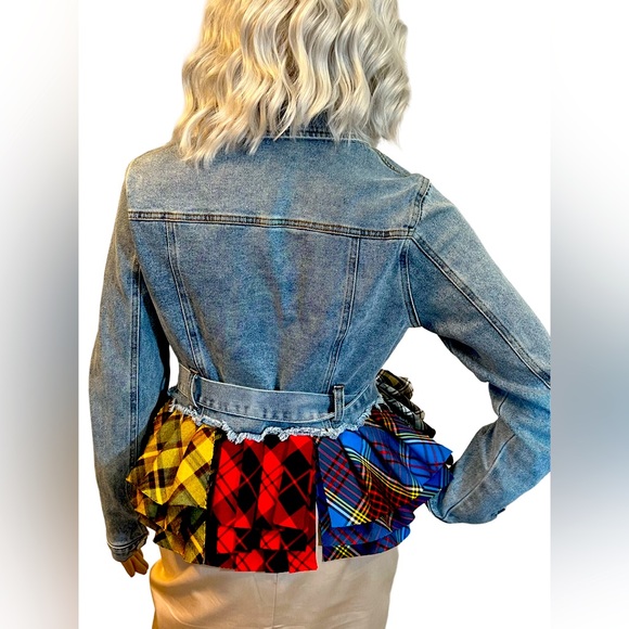Akira NWT Size S Preppy Baby Girl Plaid Peplum Ruffled Denim Jacket (0486) - Picture 8 of 13